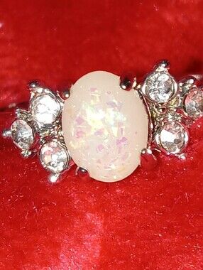 White  Opal Ring .925 Sterling Silver Set With 6 Gemstone Accents Size 10